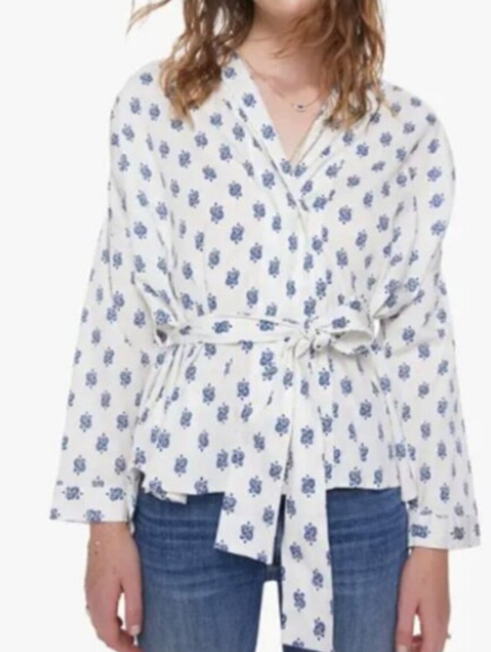 XiRENA Melody Navy Drops Paisley Print Tie Waist Top Size XL - NWOT